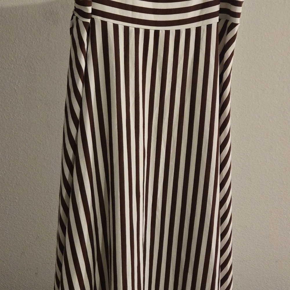 Striped Brown and Cream Women's Maxi Dress SKU08
